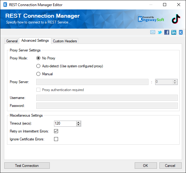 SSIS Tiktok Business Connection Manager - Advanced Settings